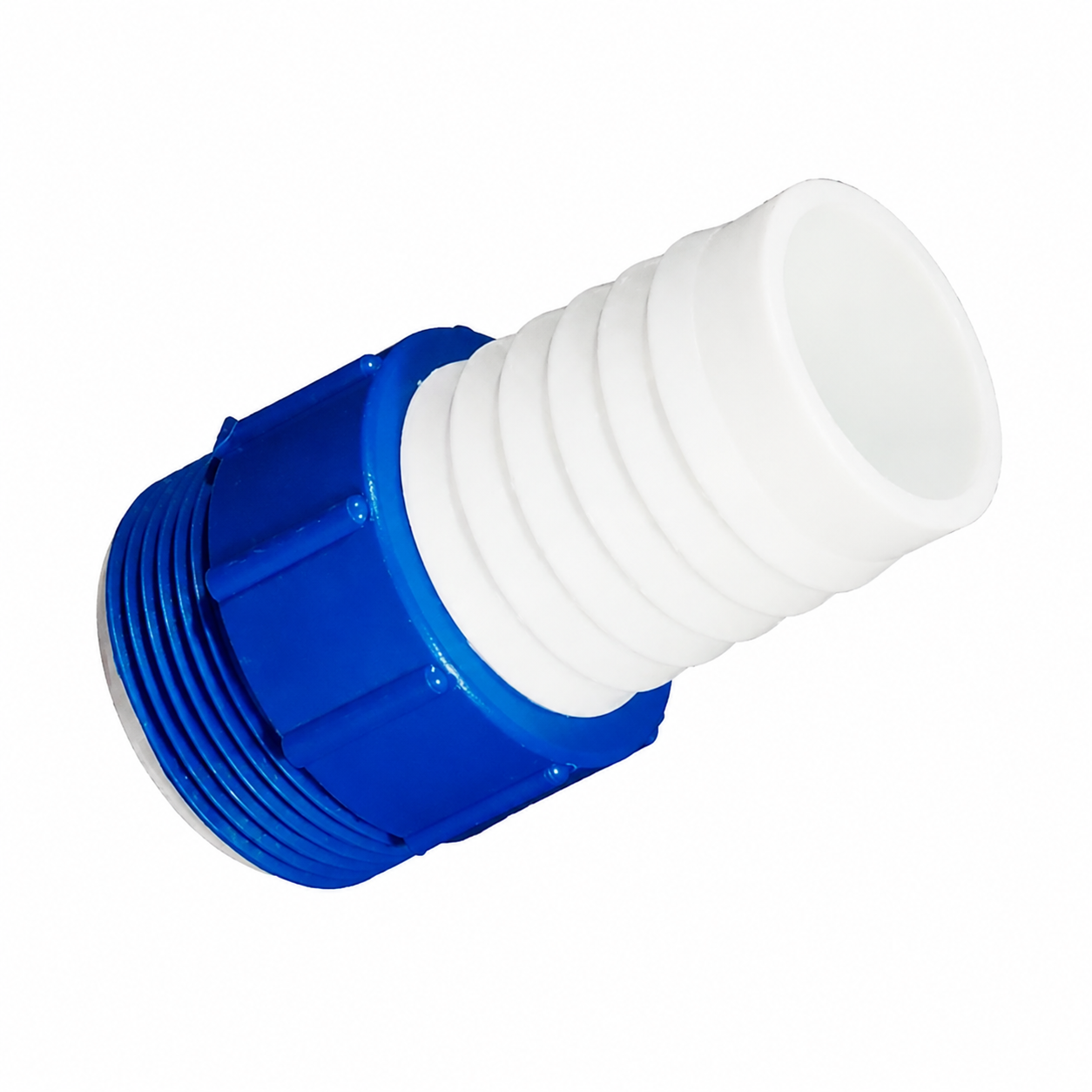 Adaptador azul e branco para mangueira de piscina